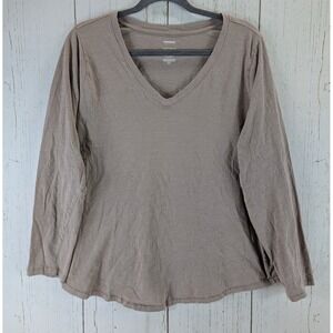 Sonoma Plus Size 0X Womens‎ Brown V Neck Long Sleeve Cotton Top